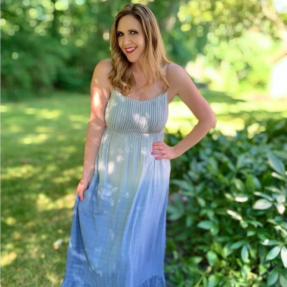 Blue Ombre Spaghetti Strap Maxi Dress (Size Small)
